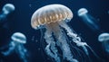 Jellyfish. White jellyfish underwater. Sea life. Selective focus. AI generated Royalty Free Stock Photo