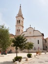 Jelsa, Croatia - July 25, 2021. The old town with the historic fortress church of St. Mary on the island of Hvar Royalty Free Stock Photo