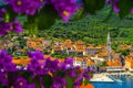 Jelsa old town with stone houses and fishing boats, Croatia Royalty Free Stock Photo