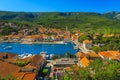 Jelsa waterfront view and harbor with boats, Hvar island, Croatia Royalty Free Stock Photo