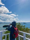 Jember, Indonesia - January 2023 : visitors enjoy papuma jember beach and photograph