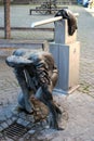 Jena, Germany - May 26, 2023: Historical Philistine fountain, commemorating the student tradition of drinking in the university of