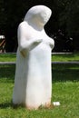 Jena, Germany - May 26, 2023: Statue of Lachesis (The Allotter) by Anne-Katrin Altwein in Jena Paradies park.