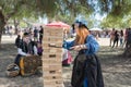 Jenga classic game during the Renaissance Pleasure Faire. Royalty Free Stock Photo