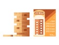 Jenga game made from wooden bricks vector illustration isolated on white background