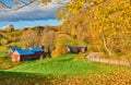 Jenne Farm with barn at sunny autumn morning