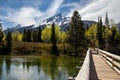 Jenny lake trail going over Cottonwood Creek and looking at Teewinot mountain in the Grand Tetons Royalty Free Stock Photo