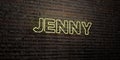 JENNY -Realistic Neon Sign on Brick Wall background - 3D rendered royalty free stock image