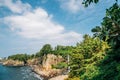 Jeongbang Falls and sea in Jeju Island, Korea Royalty Free Stock Photo