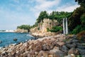 Jeongbang Falls and sea in Jeju Island, Korea Royalty Free Stock Photo