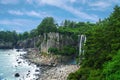 Jeongbang Waterfall on Jeju Island, South Korea Royalty Free Stock Photo