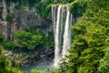 Jeongbang Waterfall on Jeju Island, South Korea Royalty Free Stock Photo