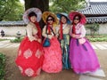 Four women wearing hanbok, traditional Korean dress in Jeonju