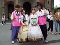 Two couples in hanbok, traditional Korean dress in Jeonju