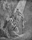 Jeremiah dictates his prophecies to Baruch in the old book The Bible in Pictures, by G. Doreh, 1897