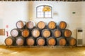 Winery with Many Wine Wooden Oak Barrels