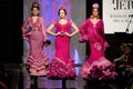 JEREZ DE LA FRONTERA, SPAIN - FEB 9: Models walk on the Faly, de la Feria al Rocio catwalk during the Pasarela Flamenca Jerez Royalty Free Stock Photo