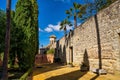 Jerez de la Frontera, Spain - Nov 15, 2019: Moorish Alcazar in Jerez de la Frontera, ancient stone fortress, Andalusia Royalty Free Stock Photo