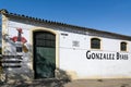 Jerez de la Frontera, Spain - September 7, 2023: View of one of the facades of Bodega Gonzalez Byass.