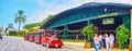 Panorama of Real Bodega de la Concha of Tio Pepe winery with tourist train, Jerez, Spain