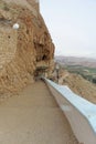 Jericho, Israel. - February 16.2017. View of the Mountain of Temptation and the Convent of Temptation in Jericho.