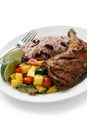 Jerk chicken plate, jamaican food Royalty Free Stock Photo