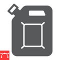 Jerrycan glyph icon, fuel gallon and gas can, gasoline canister vector icon, vector graphics, editable stroke solid sign Royalty Free Stock Photo