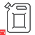 Jerrycan line icon, fuel gallon and gas can, gasoline canister vector icon, vector graphics, editable stroke outline Royalty Free Stock Photo