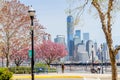 JERSEY CITY, NEW JERSEY, USA - MARCH 22, 2018: Downtown view of Manhattan taken fron New Jersey side over the Hudson River Royalty Free Stock Photo