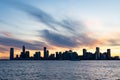 Jersey City Skyline along the Hudson River during a Sunset with a Ferry Boat