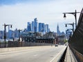 Jersey City, USA - May 09, 2023: hoghway road leads to jersey city with skyscraper cityscape