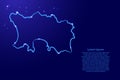 Jersey country map from the contour blue brush lines different thickness and glowing stars on dark background. Vector illustration