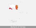 Jersey Map Flag. Map of the Bailiwick of Jersey with flag isolated on white background. Crown dependency. Vector illustration