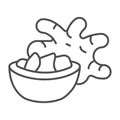 Jerusalem artichoke tuber and ginger bowl thin line icon, asian food concept, girasol vector sign on white background