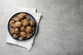 Jerusalem artichokes on light grey table, top view. Space for text Royalty Free Stock Photo