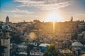 Jerusalem, Capital of Israel. Beautiful panoramic view of the Old City at sunset, Tomb of the Prophets and Dome of the Royalty Free Stock Photo