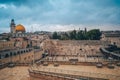 Jerusalem, Capital of Israel. Beautiful panoramic view of the Old City at sunset, Tomb of the Prophets and Dome of the Royalty Free Stock Photo