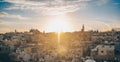 Jerusalem, Capital of Israel. Beautiful panoramic view of the Old City at sunset, Tomb of the Prophets and Dome of the Royalty Free Stock Photo