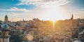 Jerusalem, Capital of Israel. Beautiful panoramic view of the Old City at sunset, Tomb of the Prophets and Dome of the Royalty Free Stock Photo