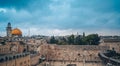 Jerusalem, Capital of Israel. Beautiful panoramic view of the Old City at sunset, Tomb of the Prophets and Dome of the Royalty Free Stock Photo