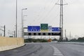 Jerusalem direction sign on Highway 1 in Tel Aviv, Israel Blue road sign for Ben Gurion Airport Exit to the first Royalty Free Stock Photo