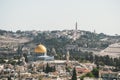 Jerusalem, Israel, aerial view of the golden dome of the Dome of the Rock, an Islamic shrine located on the Temple Mount in the