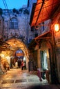 JERUSALEM, ISRAEL - APRIL 2017: Bazaar in old city Jerusalem at night