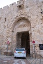 Jerusalem, Israel - 10 April, 2023. Car entering at the Zion Gate