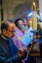 Coptic priests and pilgrims pray, Good Friday, Holy Sepulchre church