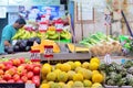 JERUSALEM, ISRAEL - APRIL 2017: Fresh Exotic Fruits on the Eastern Market Stall in Israely Market Mahane Yehuda, Jerusalem