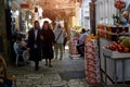 Jerusalem, Israel - April 25, 2018: People in the bazaar streets of Jerusalem, Israel