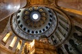 Church of the Holy Sepulchre interior with Dome of Rotunda over Aedicule or Holy Sepulchre chapel in Christian Quarter of historic