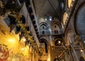 Church of the Holy Sepulchre interior, main entrance hall with cloisters of Calvary or Golgotha Chapel in Christian Quarter of Royalty Free Stock Photo