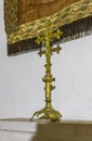 Golden crucifix in the interior of the Our Lady of the Ark of the Covenant Church in the Chechen village Abu Ghosh near Jerusalem